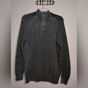BKE (Size L) Men's Dark Wash 100% Cotton 1/4 Button Up Front LS Pullover Sweater